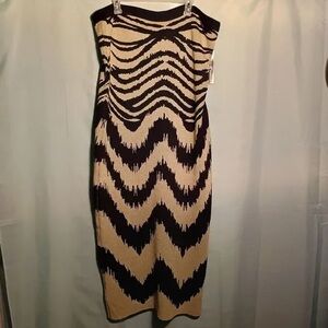 Strapless Black and Beige Zigzag Knit Midi Dress - Sleek Evening Dress